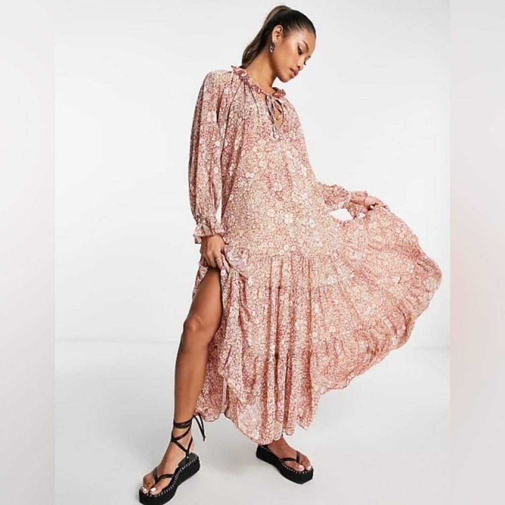 Free People Feeling Groovy maxi dress in floral print XS red combo boho - Picture 2 of 7